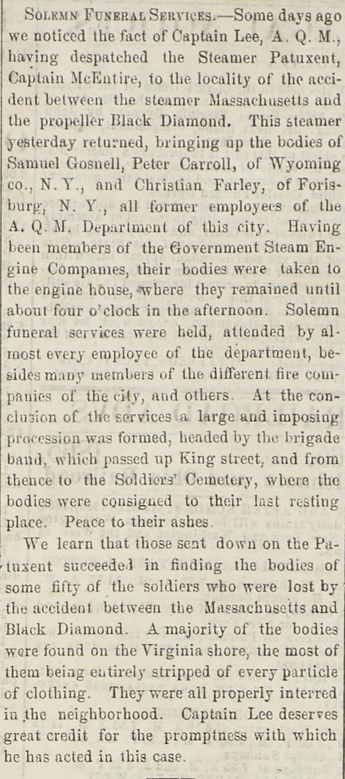 Image of newspaper article, <i>Virginia State Journal</i>, May 11, 1865